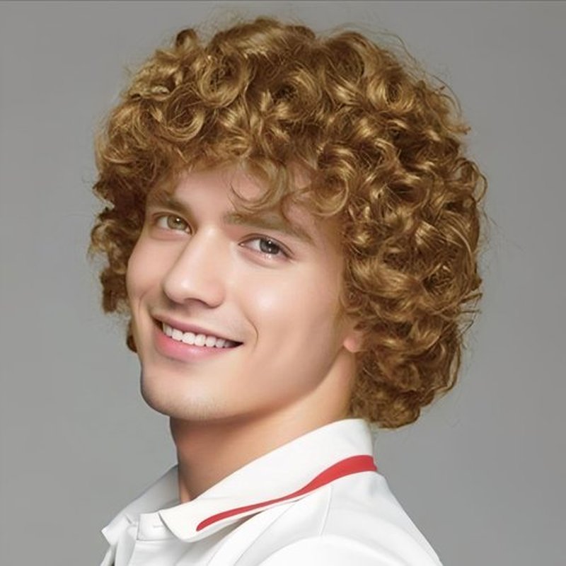 Salaibs Mens Curly Blonde Short Wig Cosplay Costume Daily Hair Wig Synthetic Heat Resistant Wigs for Male Guys