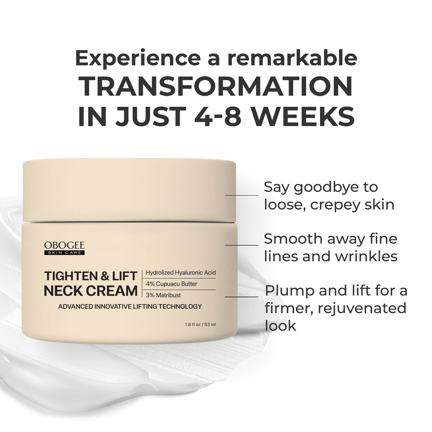 OBOGEE Neck Cream, Tighten & Lift Neck Cream - Anti-Aging Neck Creams for Tightening Lifting Sagging Skin and Hydrating- With Pro-Active Repair Firming Complex, 1.8 oz