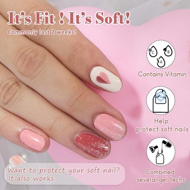 GelMala Semi Cured Gel Nail Strips Valentines Day Heart Gel Nail Strips Glitters, Long Lasting, Easy to Apply & Remove -Gel Strips for Nails Gel Nail Wraps,Easy for begginners (Heart Crush)