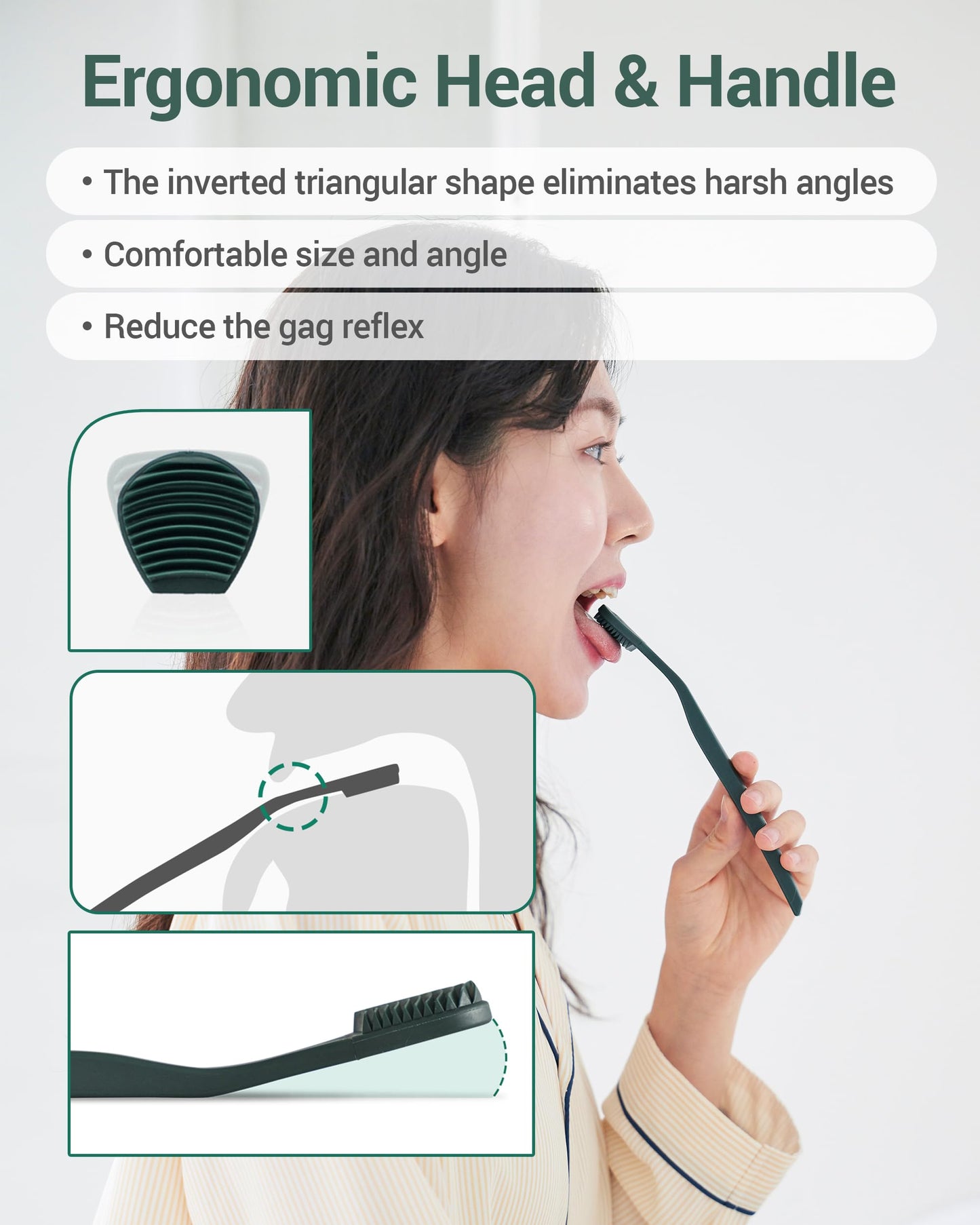DEARCUS Tongue Scraper with 3 Replaceable Heads for Up to 9 Months - Soft BPA-Free TPE Tongue Cleaner, Designed to Reduce Gag Reflex, Helps Freshen Breath & Remove White Coating (Gray)