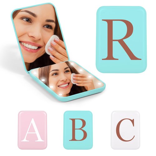 STINI Personalized Gifts - Monogrammed Gifts for Women, Grandma Gifts, Daughter in Law Gifts, Mom Gifts, Sister Gifts, Aunt Gifts, Granddaughter Gifts, Compact Blue Lighted Makeup Mirror Initial R
