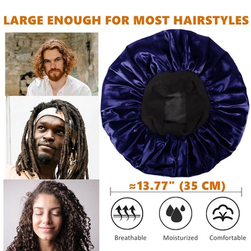 Bonnet for Men,Hair Bonnet for Sleeping,Double Layer Satin Bonnets for Black Women Curly Hair Braids,Reversible Sleep Cap (Large,Black/Navy)