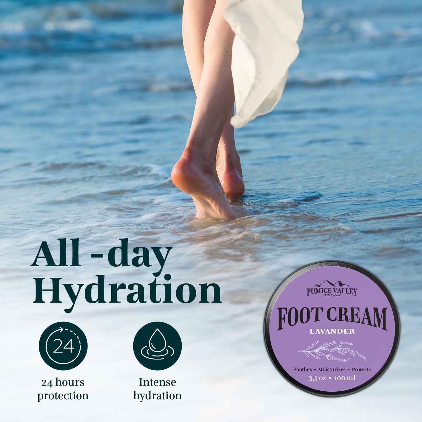 Pumice Valley Foot Balm Cream for Dry Cracked Heels and Feet - Natural Foot Moisturizer Balm for Calluses and Dry Feet Treatment (2 Pack Lavender)