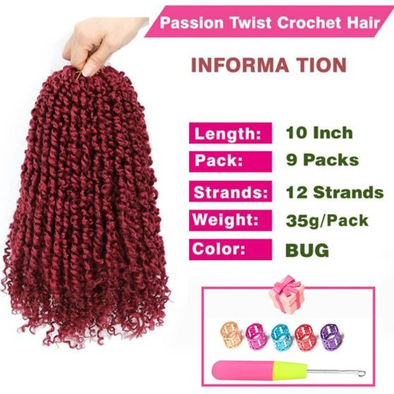 9 Packs Passion Twist Crochet Hair 10 Inch Pre-twisted Passion Twist Hair Pre Looped Crochet Passion Twist Hair Bohemian Short Passion Twist Crochet Braids Hair for Women Girls and Kids (10Inch,BUG)