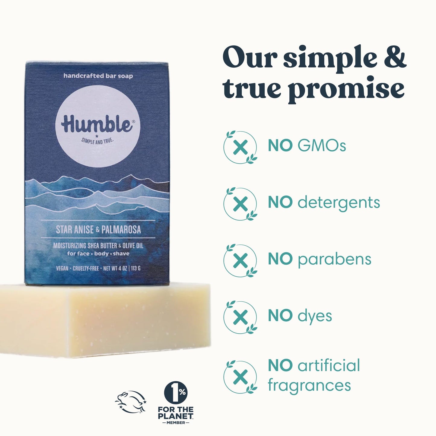 Humble Moisturizing Face & Body Bar Soap, Star Anise & Palmarosa