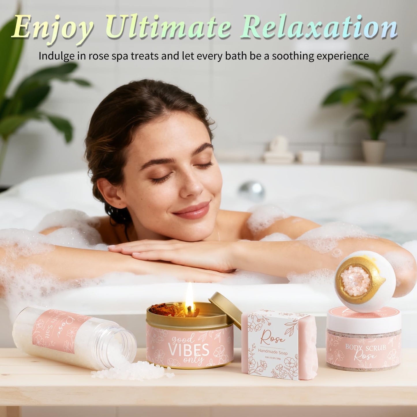 Spa Gifts for Women Bath Gift Set, Rose Relaxing Spa Gift Baskets Home Bath Set Self Care Kit Care Package Thank You Birthday Mothers Day Easter Gifts for Women Her Mom Sister Friends Teen Girls Wife