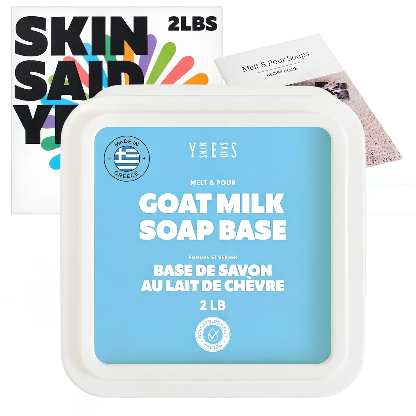 Skin Said Yes Goat Milk Soap Base 2 LBS | Made in Greece | SLS/SLES Free, No Palm Oil, Organic - Melt and Pour Goats Milk Soap Making Supplies - All Natural, Gentle on Skin, Moisturizing