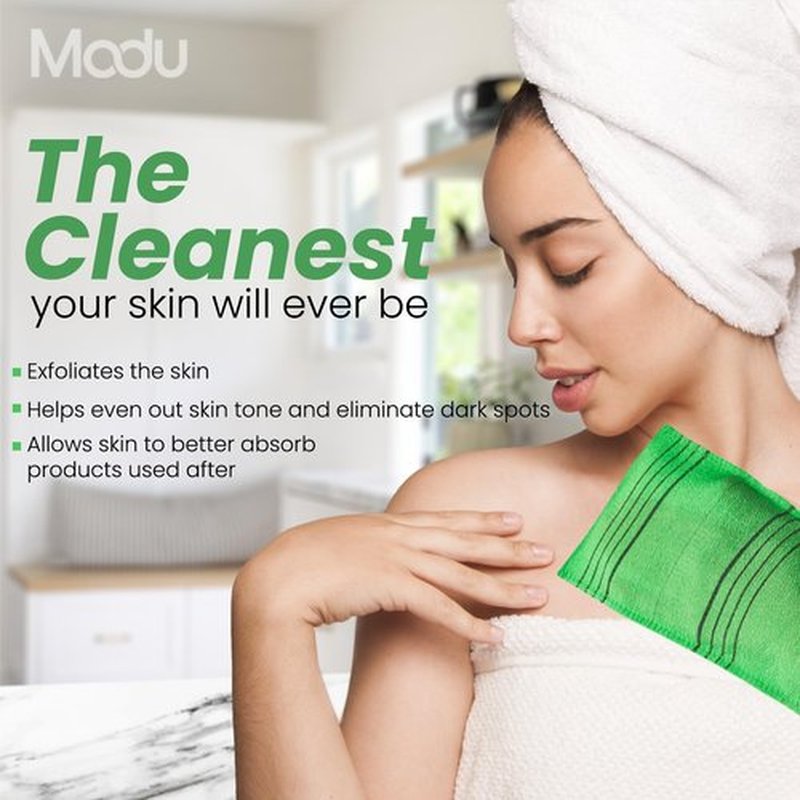 Modu 5 Pcs Korean Exfoliating Mitt Bath Washcloth 9.1 X 6 in-Asian Italy Towel (Large 5 Pcs Green)