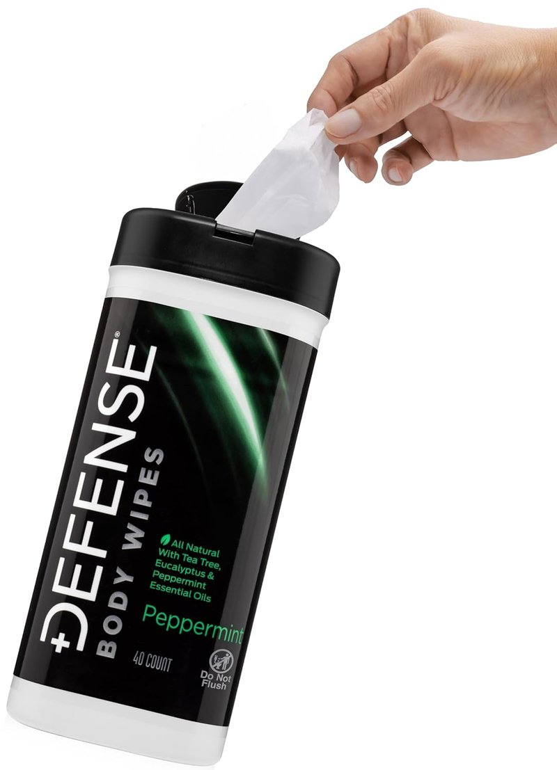 Defense Soap Peppermint Body Wipes - All Natural Tea Tree Oil Formula | 40 Count for Gym, Camping, and Post Workout