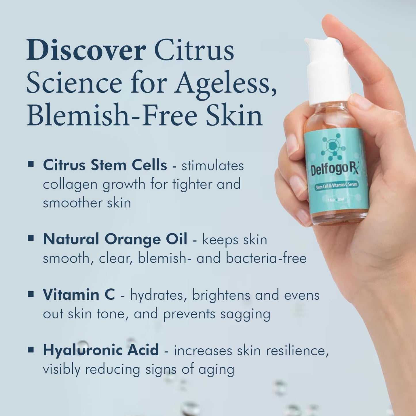 Delfogo Rx Vitamin C Stem Cell Serum for Face - Brightening Anti Aging Face Serum | Hydrating, Firming Skin Care with Hyaluronic Acid, All Skin Types for Men Women