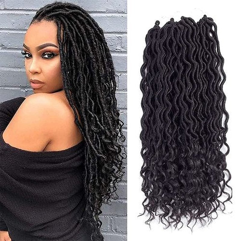6 Packs Goddess Locs Crochet Hair Wavy Curly Faux Locs Crochet Braids Synthetic Hair Extensions Dreadlocks Crochet Locs Low Temperature Braiding Hair (14" (6 Packs), #2)