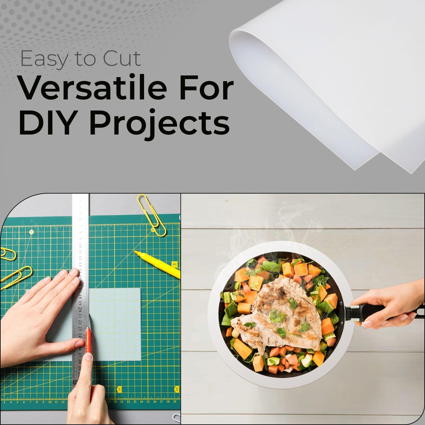 Exactly Rubber - Translucent Silicone Sheet, 50A Durometer, Semi Clear, -80 to 450F Resistant, Food-Grade Placemat, 450% Elongation, Made in USA, 1/16 x 9" x 12"