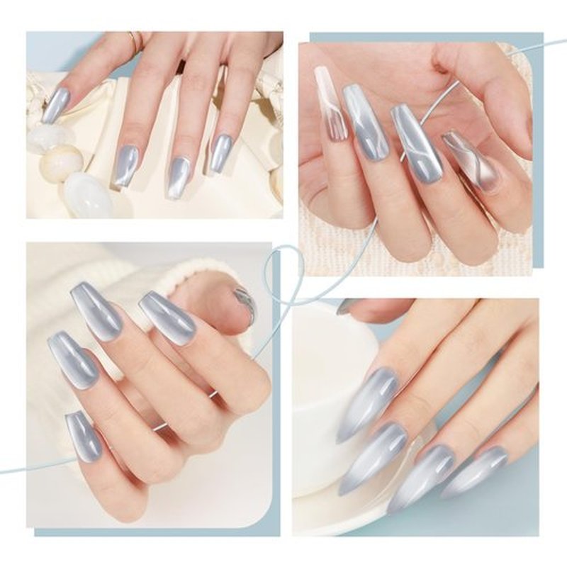 Bevimee Cat Eye Gel Nail Polish Moonlight Magnetic Nail Polish Gel Silver Glitter Mirror Glass Smoothie Cateye Gel Polish Holographic UV Gel for Nail Art Manicure DIY at Home 1PC 12ML