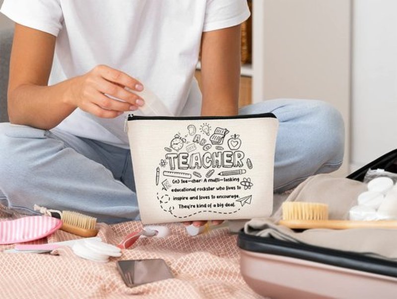 BARPERY Teacher Gift,Teacher Appreciation Gift,Makeup Bag Teacher Survival Kit Bag Teacher Cosmetic Bag,Teacher Gifts for Women Small Make up bag Graduation Gifts Teacher Birthday Gifts