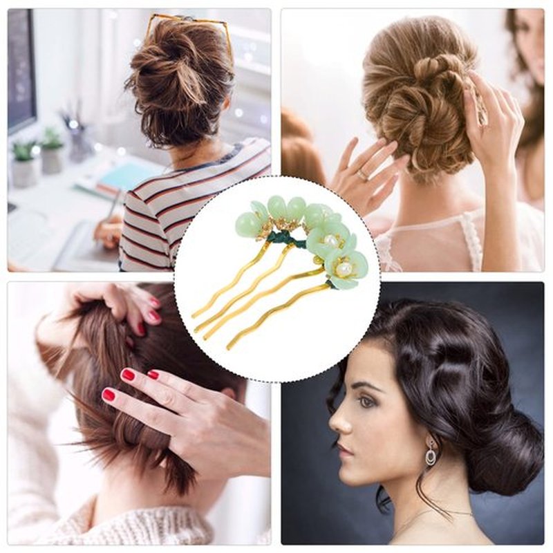 Beaupretty 5 Pieces Jade Flower Hair Pin Chinese Hair Stick Jade Hairpin Retro Chignon Pin Traditional Classical Flower Hair Chopstick Hair Styling Accessories for Women Girls (Green)