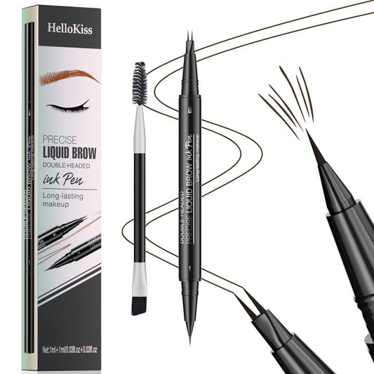 2-in-1 Dual-Ended Eyebrow Pen with 2 Tip brow pen and Precise Brush-Tip,Microblading Eyebrow Pencil,Brow Pen for Natural Waterproof and Long-Lasting Brows (Black brown)