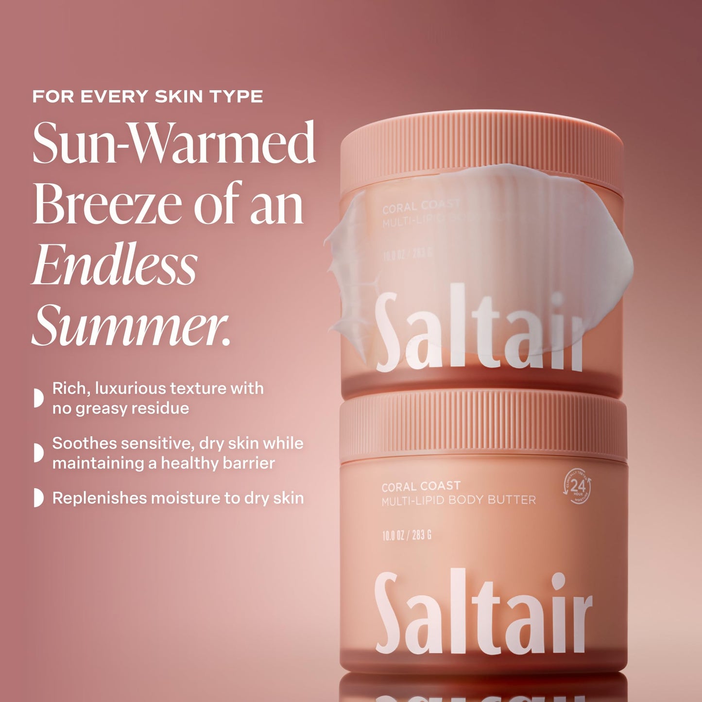 Saltair Multi-Lipid Body Butter - Rich, Nourishing Hydrating Body Cream with Ceramide Complex, Coconut Oil, Shea Butter, and Sea Buckthorn. Moisturizing Dry Skin Care. 10oz Jar - Salt Water Vanilla