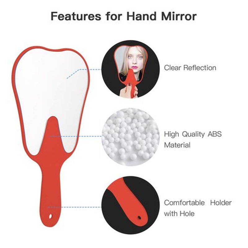 Annhua Dental Hand Mirror Small Handheld Mirrors with Handle Red, Tooth Shaped Mirror Hand Held Makeup Face Mirror for Salon|Dentist Clinic|Barber|Hairdressing