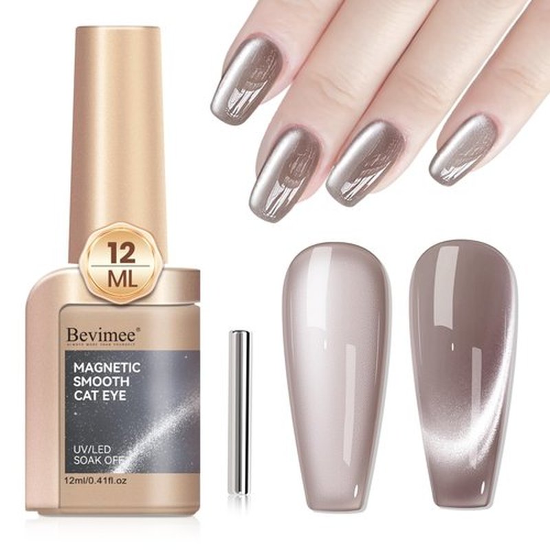 Bevimee Cat Eye Gel Nail Polish 12ML, Crystal Moonlight Cateye Gel Polish With Magnetic Stick, Magnetic Glitter Holographic Nail Polish Glass Diamond Cats Eye Velvet UV Gel for Nail Art Gray 1PC