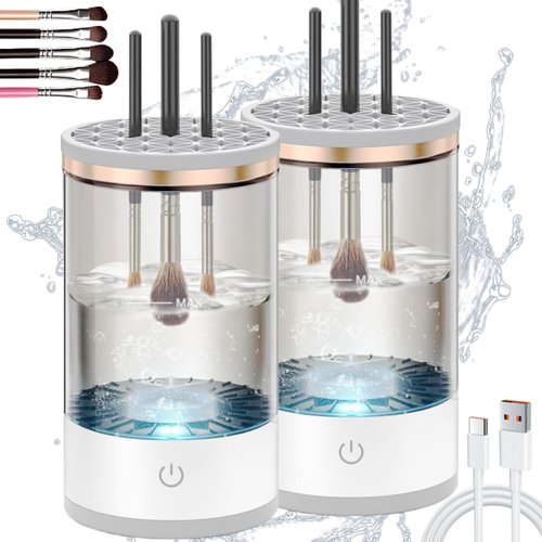 Beauty Swirl Cosmetic Brush Cleaner, The Cozy Luna Brush Cleaner, Rechargeable Makeup Brush Cleaner Machine, Automatic Electric Make Up Brush Cleaner (2 PCS - white)