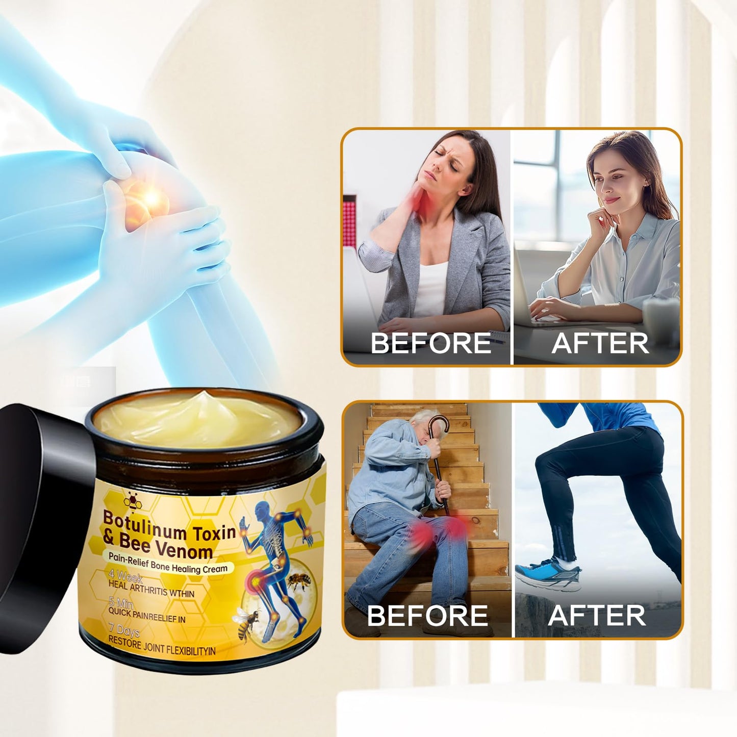 rubeonly 2Pcs Bee Venom Joint Gel Cream, Bee Venom Advanced Joint and Bone Cream, Advanced Professional New Bee Venom Professional Gel, for Back, Neck, Hands, Knee