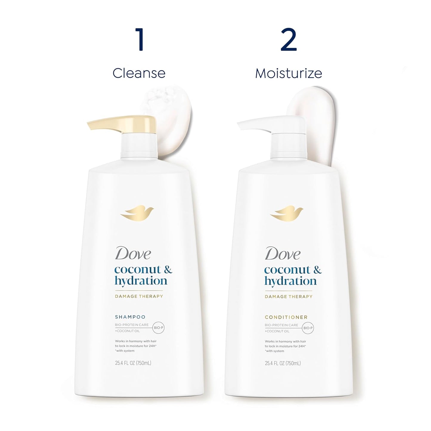 Dove Damage Therapy Shampoo 6-Pack, Coconut & Hydration, 24H Hydration for Revitalizing Dry, Damaged Hair, 12 Oz Ea