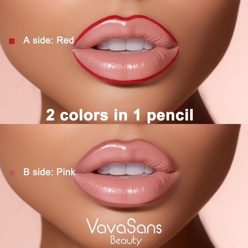 VavaSans Matte Lip Liner Mechanical Pencil Ultra-Blendable Ruby Red and Pink Dual Ended Two Color Retractable Lipliner Pigmented Smooth Creamy Textured Waterproof Smudge Proof Long Lasting Makeup