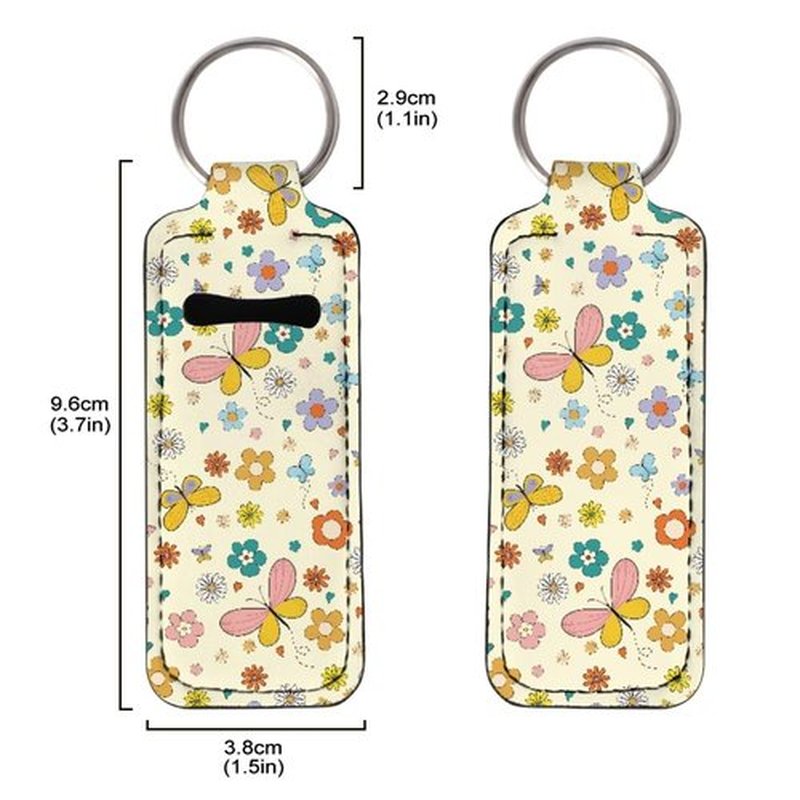SEANATIVE Butterfly Floral 5 PCS Chapstick Holder Keychain Clip-on Sleeve Chapstick Pouch Neoprene Keychains Lipstick Holder Lip Balm Holster Keychain Holder for Chapstick Tracker