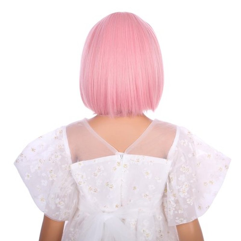 Edivd Girls Light Pink Bob Wig Kids Short Pastel Pink Bob Wig with Bangs Pink Bob Wig for Child Heat Resistant Synthetic Wig with Wig Cap