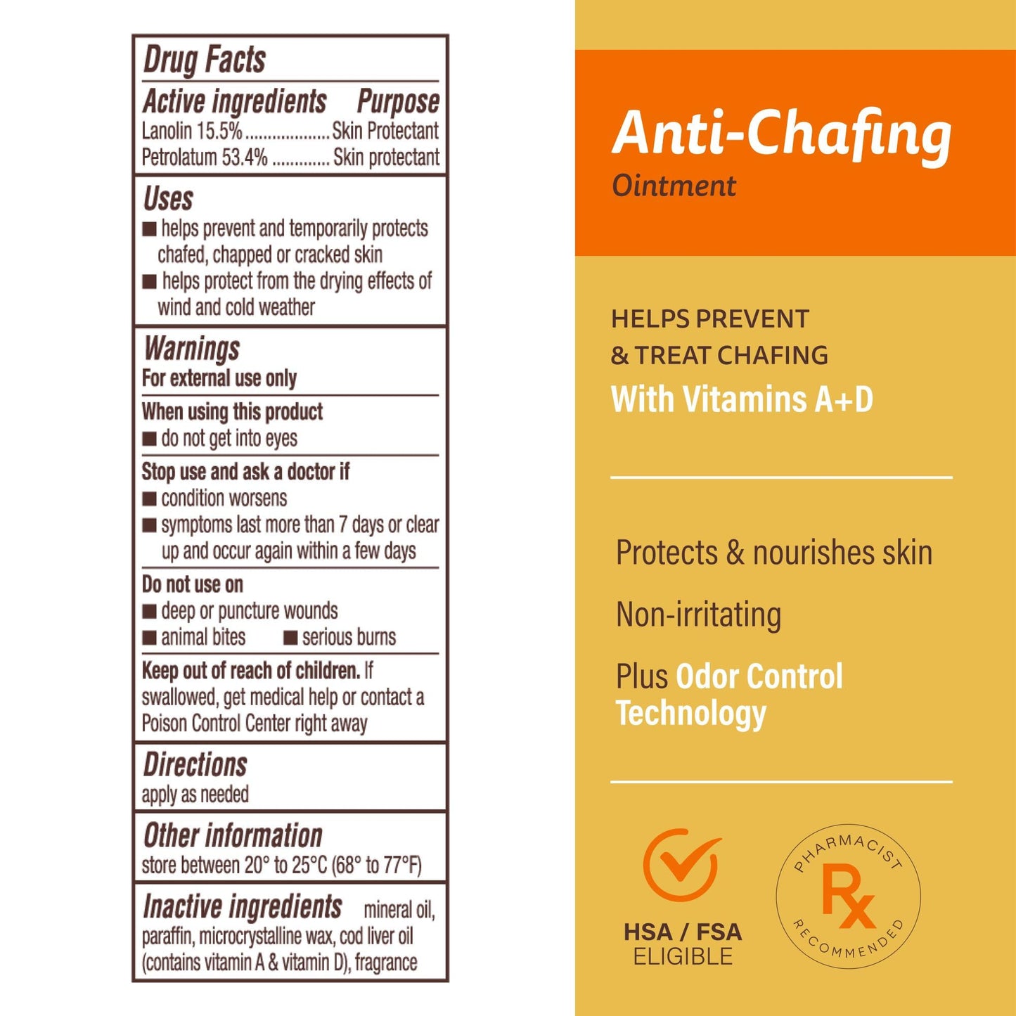 A+D Anti-Chafing Ointment – Helps protect & treat skin irritation from friction or chafing, with odor control technology, pharmacist recommended and non-irritating – 1.5 oz