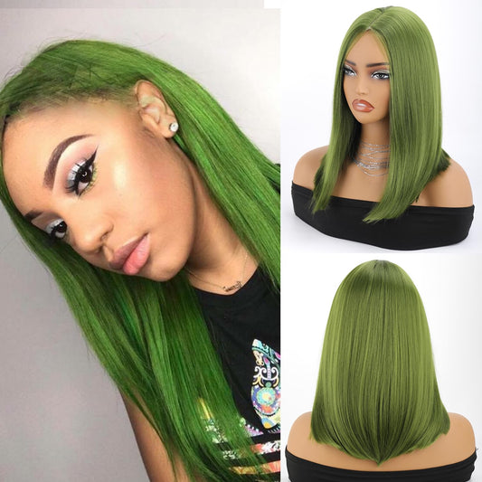 XC CLOUDS Green Wigs Green Straight Hair Wigs Green Bob Wigs For Women Green Glueless Wigs 180% Density Blunt Cut Bob Wigs for Halloween or Daily Use Green Synthetic Wigs Bob Straight Wigs