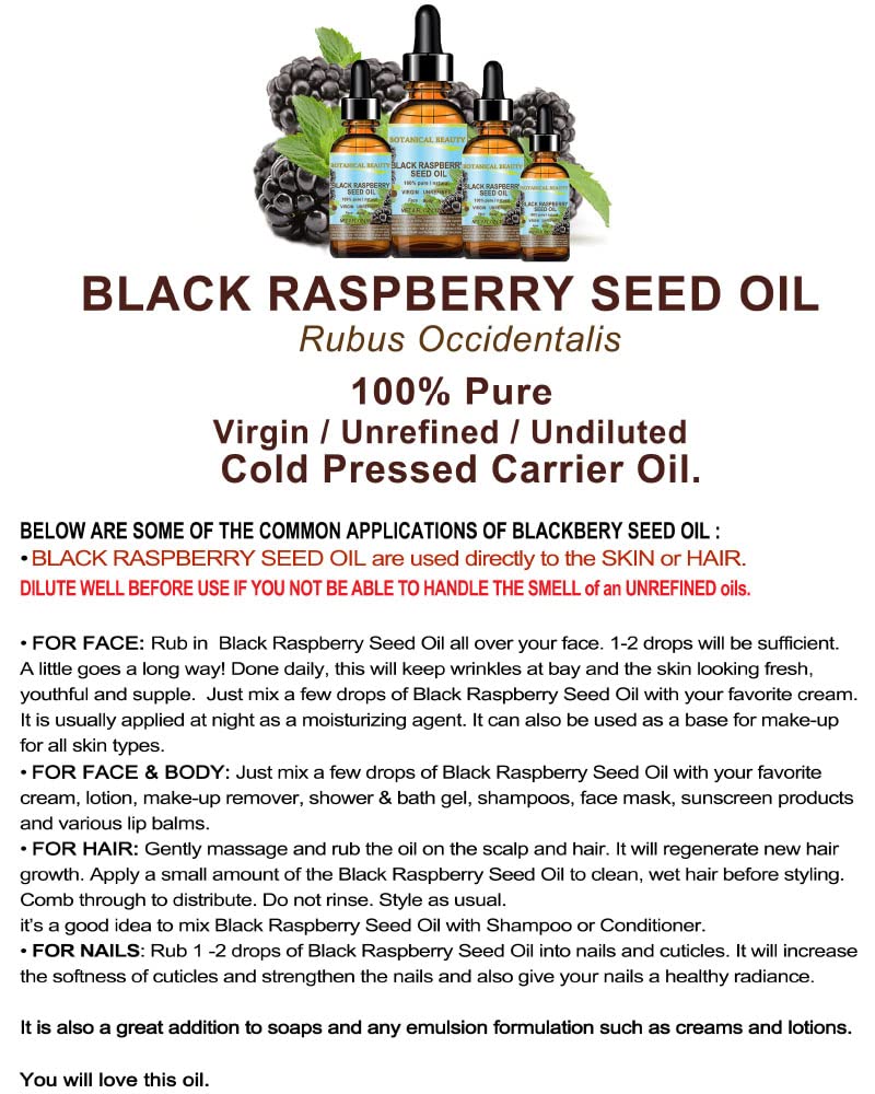 Botanical Beauty BLACK RASPBERRY SEED OIL 100% Pure Natural Undiluted Virgin Unrefined Cold Pressed Carrier Oil for Face, Skin, Hair, Lip, Nails (0.5 Fl Oz 15 ml)