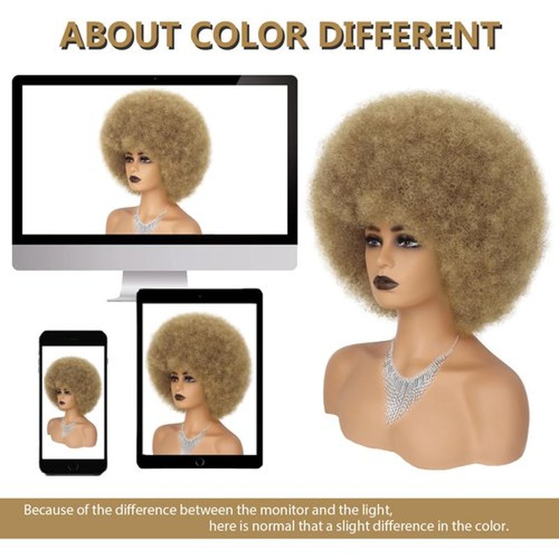 Wallden Hair 70s Afro Wig for Black Women-Mix Blonde Afro Curly Wigs Bouncy and Fluffy Synthetic Afro Puff Hair Wigs for Daily Party Costume Cosplay Halloween （Mix Blonde,10inch）