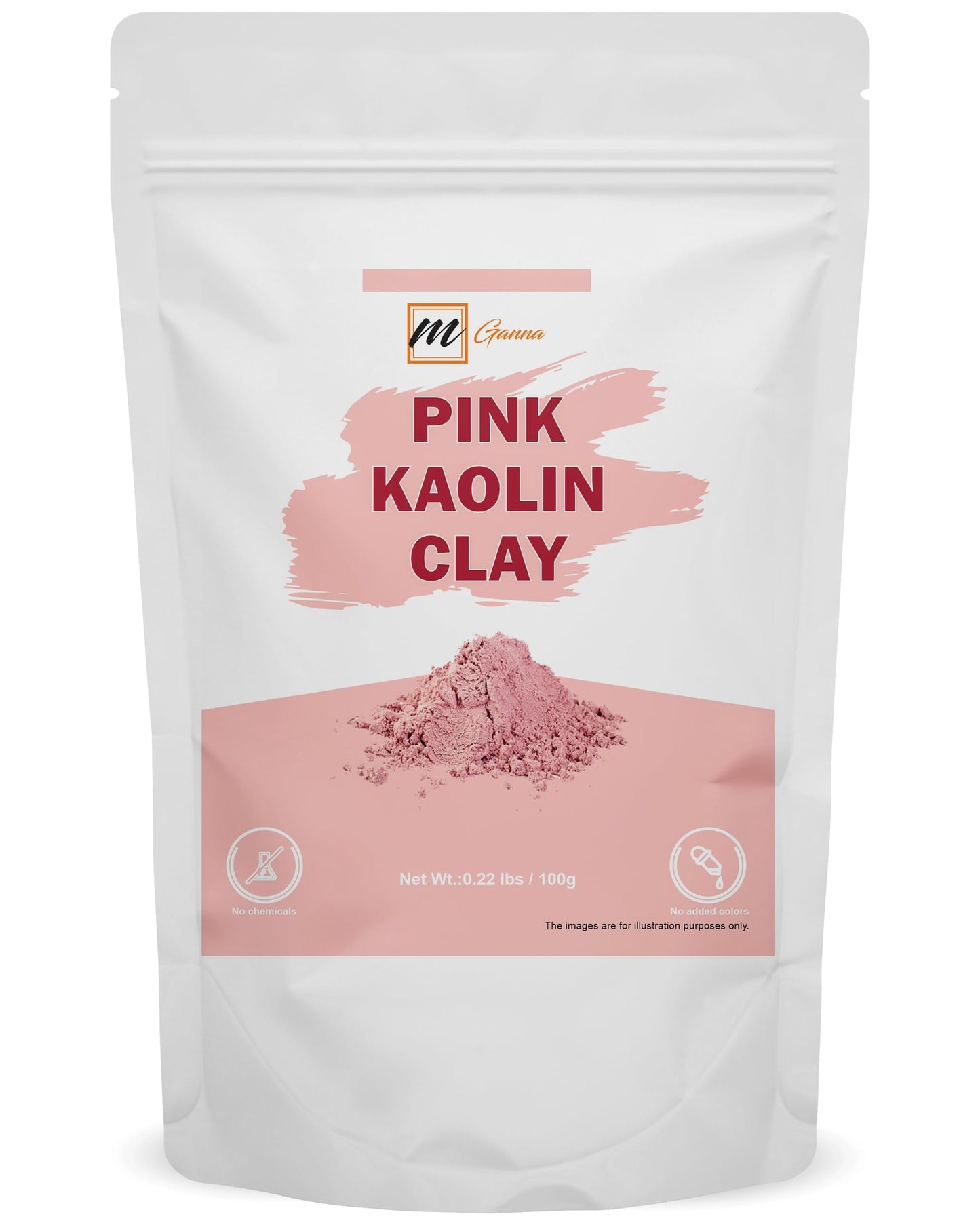 mGanna 100% Natural Rose Clay/Pink Kaolin Clay Powder for Facial Masks, Creams and Soap Making 100 GMS / 0.22 LBS