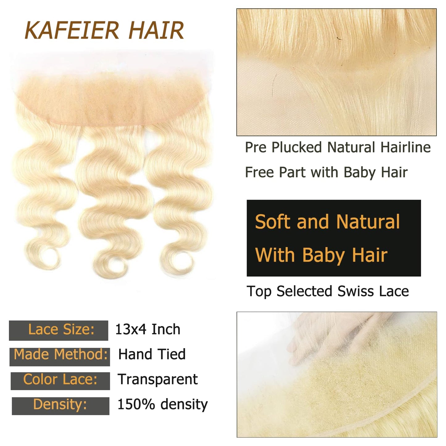 613 Frontal Blonde Frontal 13x4 Body Wave Human Hair 150% Density Ear To Ear Blonde Frontal 13x4 Transparent Hd Lace Free Part With Baby Hair (613 Frontal, 14 Inch)