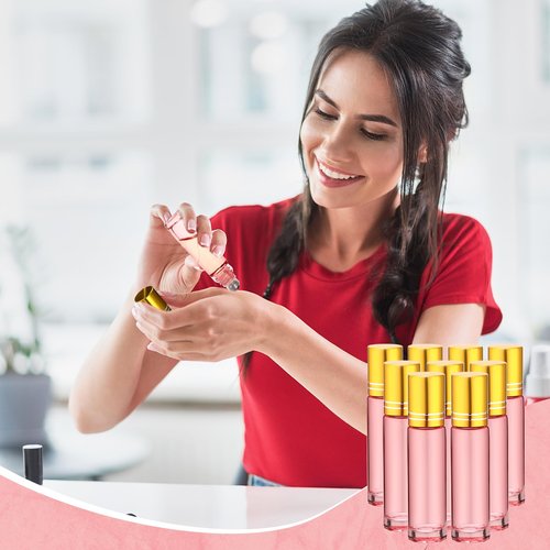 Sumind 150 Pcs Essential Oil Roller Bottles 10 ml Glass Roller Bottles with Stainless Steel Roller Balls Empty Bottles Leak Proof Roll on Bottles with 5 Funnel for Travel Essential Oil (Pink)