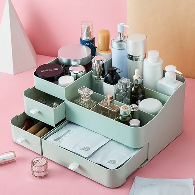 POFUOT skin care organizer,Makeup Desk Organizer With Drawers,Countertop Organizer for Cosmetics,Vanity brush with Holder for Lipstick, Brushes, Eyeshadow, and Desktop (A-Large-greener)…