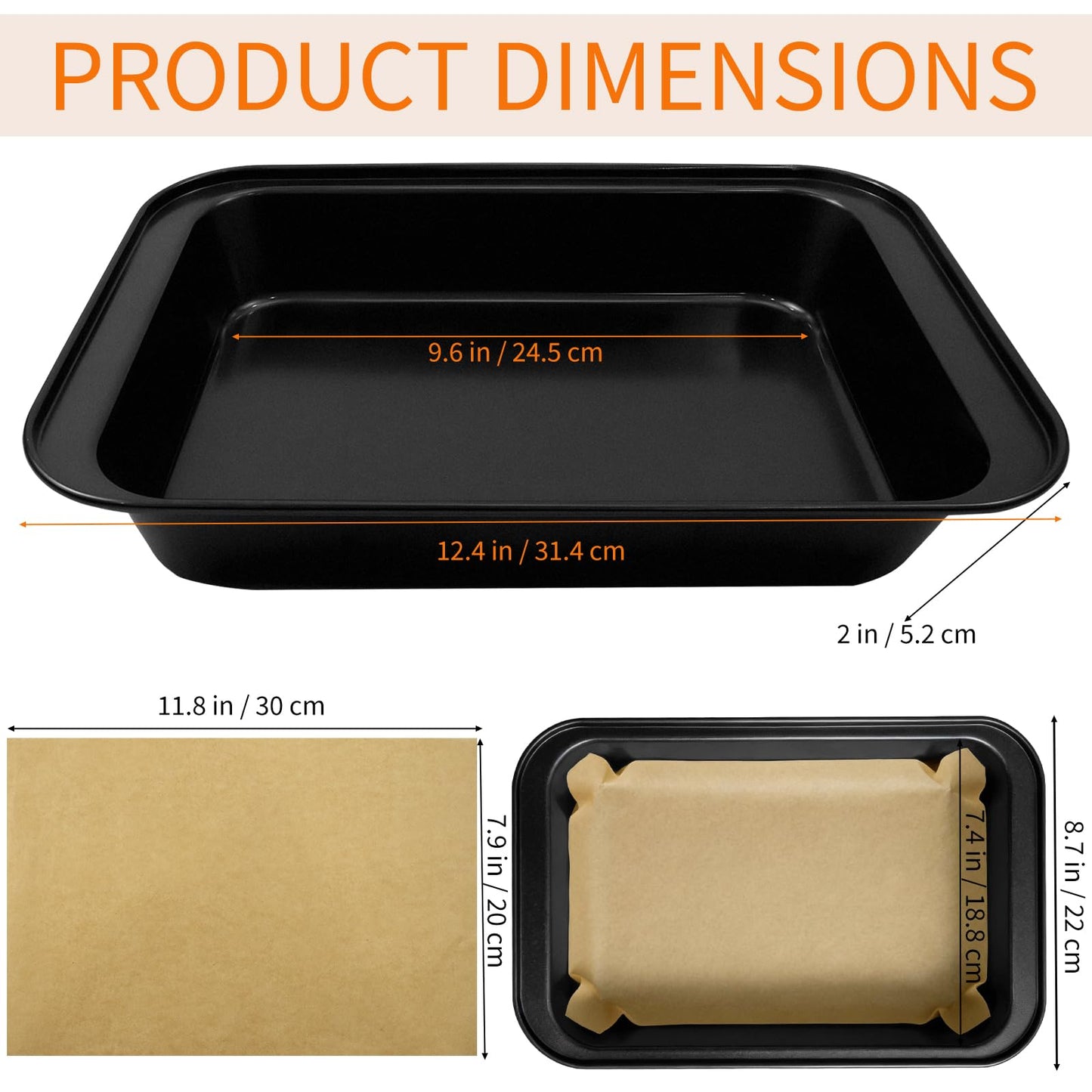 Jibrelxion 3 Pack Rectangular Cake Pan, 9.6"x7.4" Carbon Steel Baking Pan