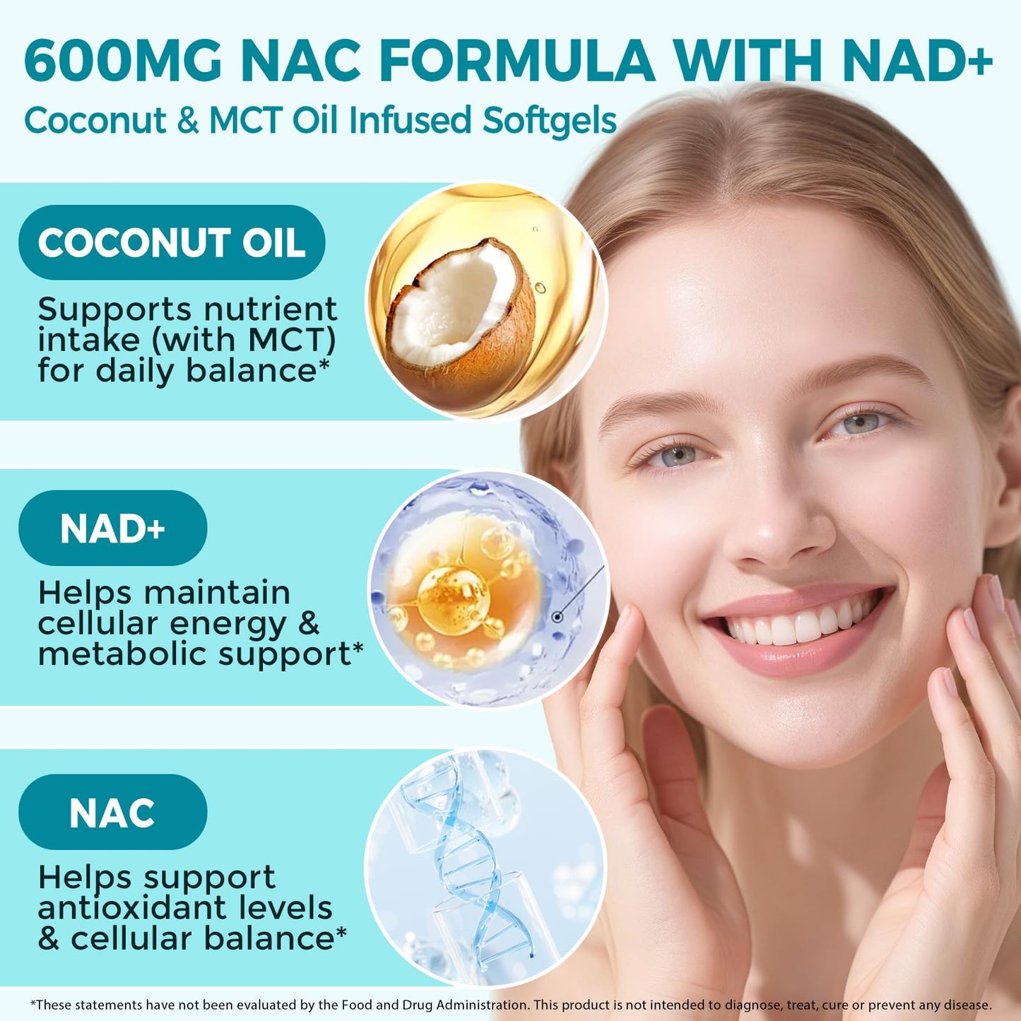 FANSHI NAC Complex with NAD+ & MCT Oil - 300 Softgels | N-Acetyl Cysteine Botanical Blend for Antioxidant Support | Enriched with Coconut Oil for High Absorption | Non-GMO & Lab Tested