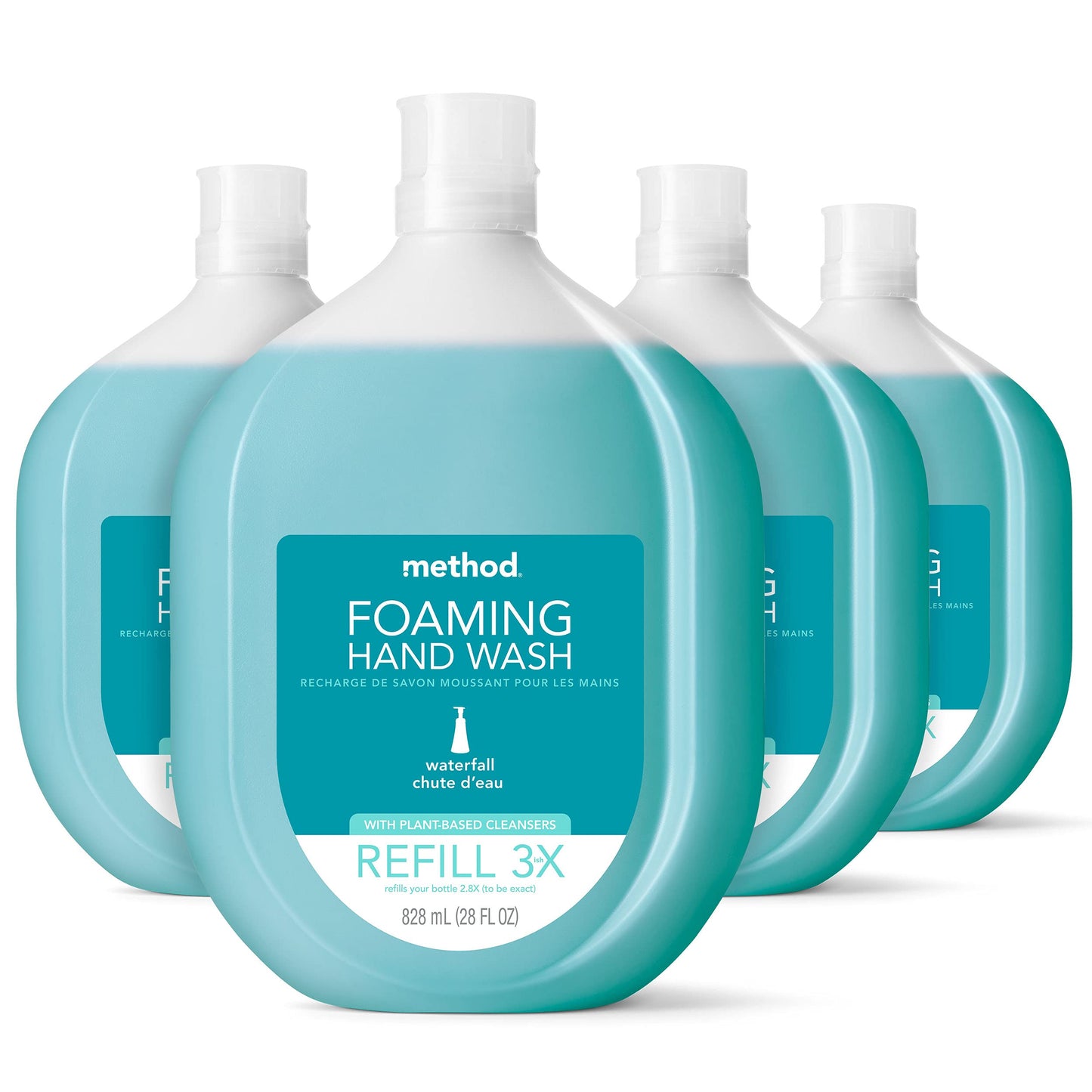 Method Foaming Hand Soap Refill, Waterfall, Recyclable Bottle, 28 fl oz (Pack of 4)