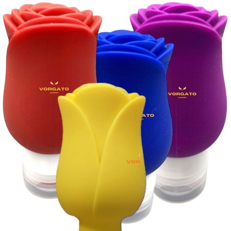 Vorgato Luxury- Silicone Travel Bottles for Toiletries - 3oz Travel Size Bottles - Silicone Travel Bottles - TSA Approved Travel Bottles - Refillable Travel Bottles (Blue, Red, Fuschia,Yellow)