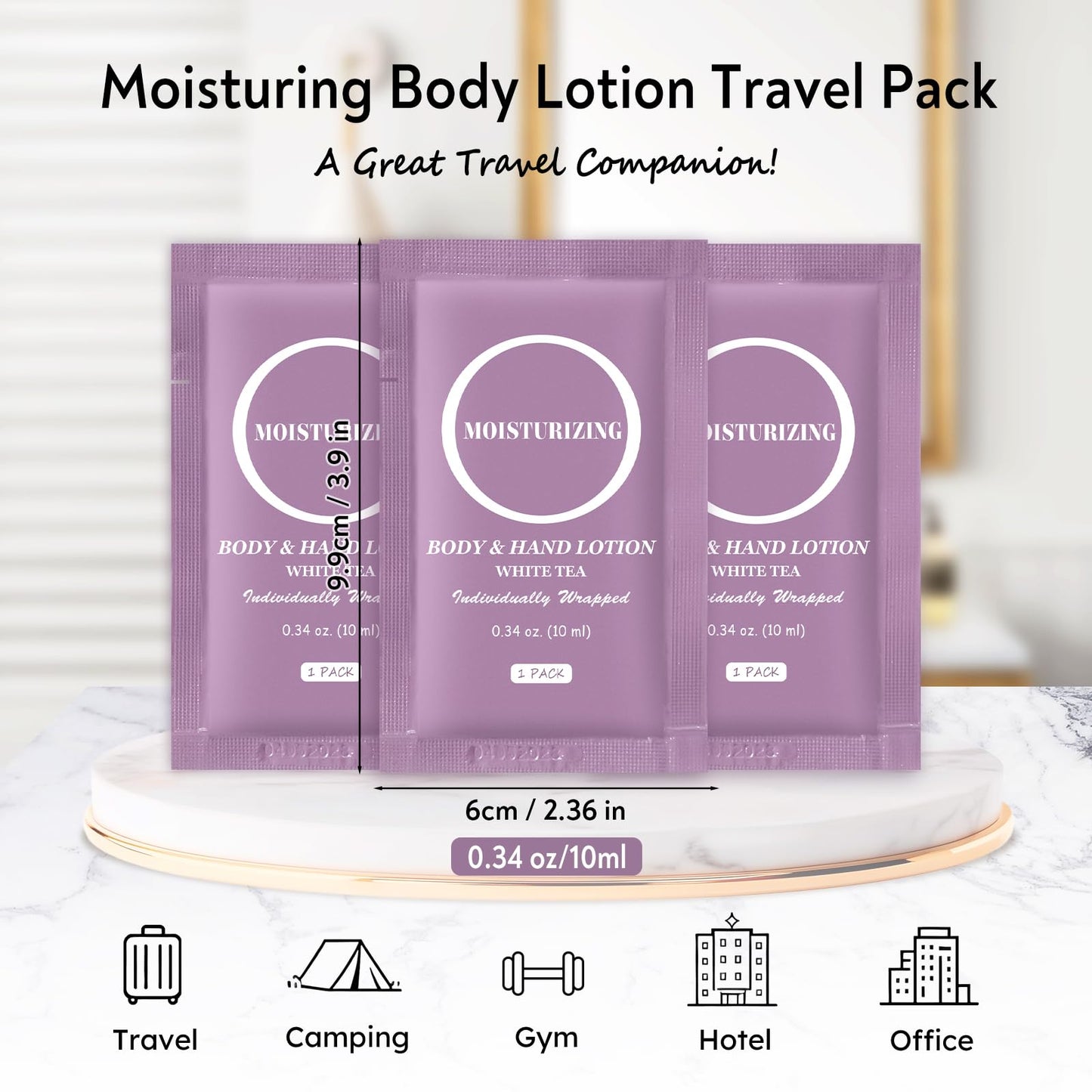 Travel Body Lotion, Individually Wrapped Hand Cream Lotion Bulk, Nourishing Extra Dry Skin Mini Small Packet Size Shower Moisturizer Lotion Toiletries for Travel, Hotel Homeless 0.34 oz (Pack of 100)