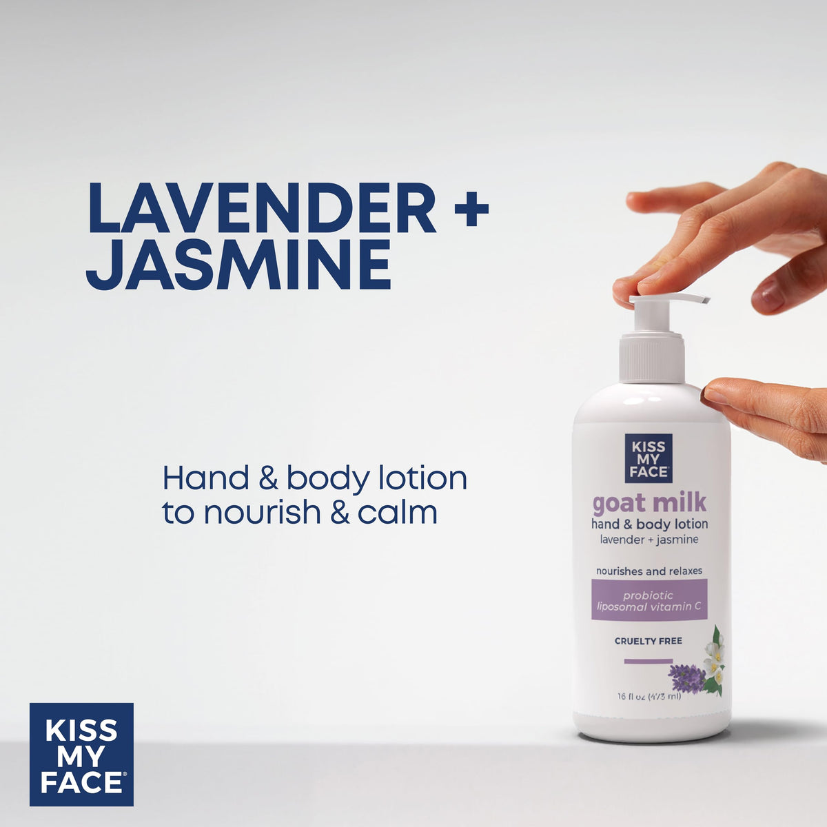 Kiss My Face Goat Milk Hand & Body Lotion - Lavender & Jasmine Lotion with Goat Milk - 16 Ounce Bottle with Pump (Lavender & Jasmine, Pack of 1)