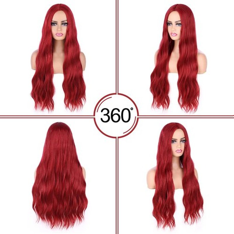 HANNE Long Red Wig for Women Middle Part Red Mermaid Wig Curly Wave Red Wigs Heat Resistant Long Wavy Red Wig Synthetic Hair Replacement Wig for Daily or Party Use (Red Wig)