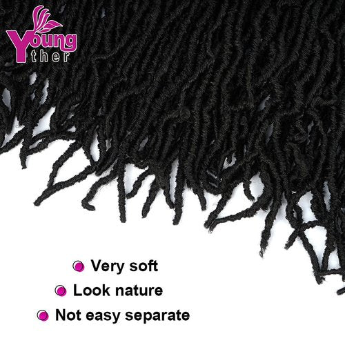 Youngther New Faux Locs Crochet Hair 14 Inch 6 Packs Fashion Extended Soft Locs for Black Women Most Natural Locs Crochet Braiding Hair Curly Wavy Pre-Looped Goddess Locs Braids Hair Extensions(1B)