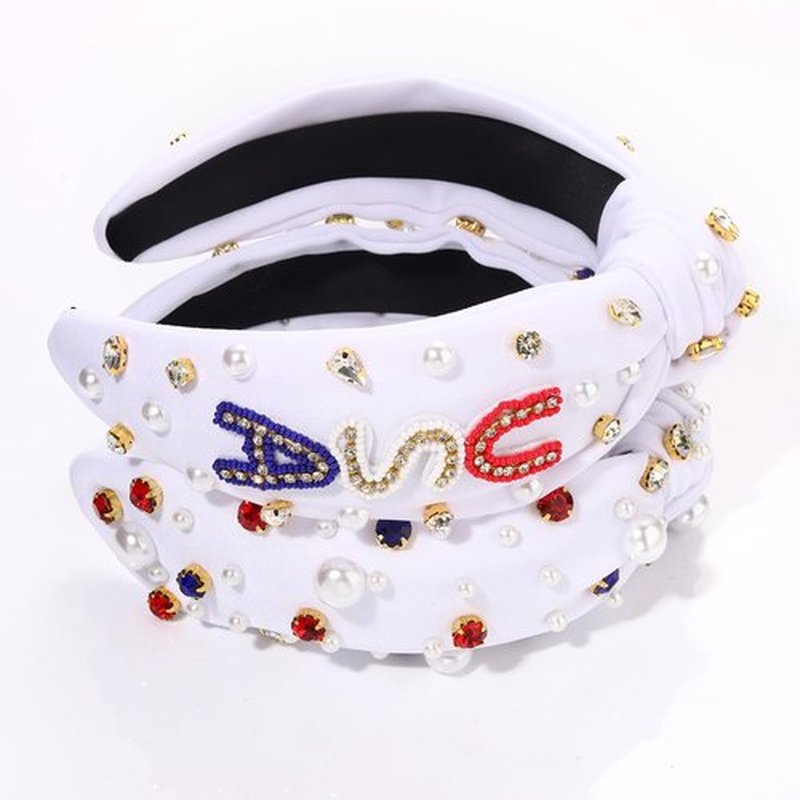 PHALIN American Headband for Women 4th of July Headband Embellished Crystal Rhinestone Knotted Headband USA Star Headband Independence Day Hair Accessories Party Gifts (2PCS F)