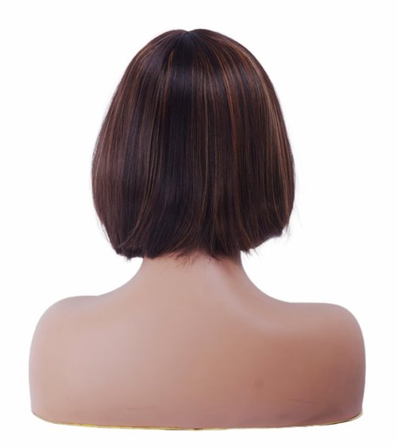 NJJYXH 14 Inches Brown Mixed Blonde Lace Front Wigs for Women Short Straight Bob Wig with Middle Part Synthetic Hair for Cosplay or Daily Use