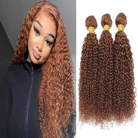 Brown Bundles Human Hair Color 30 Bundles Brown Human Hair Kinky Curly Bundles Real Unprocessed Human Hair 3 Bundles For Women Brown Kinky Curly Bundles Wet And Wavy Weave Bundles 10 10 10 inch