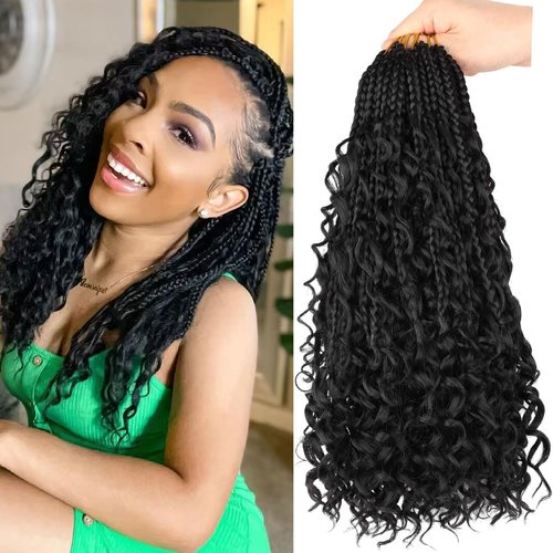 16 inch Goddess Box Braids Crochet Hair for Black Women 8 Packs Crochet Box Braids Pre-looped Boho Box Braids Crochet Braids Synthetic Braiding Hair Extension 1B