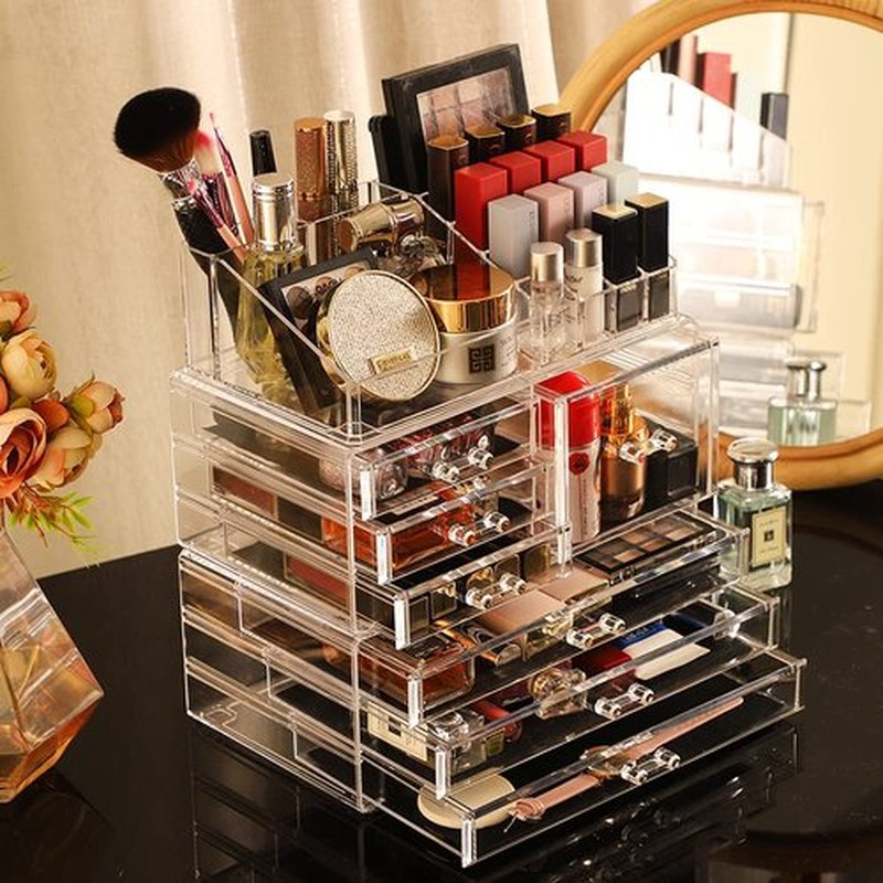 Cq acrylic Skincare Organizers Cheap - Cute7 Drawers Acrylic Craft Supply Organizer for Cosmetics,Beauty Supplies, Stationary Organizer for Desk for Vanity, Girl's Room, College Dorm, Counter Black